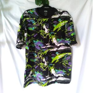 CSG Shirt Mens Size 2XL Short Sleeve Green Purple Grapic Painted Splatter